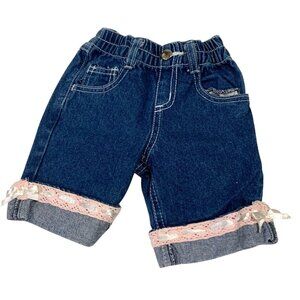 GW Girls Infant Baby Size 18 MOnths Pull On Blue Jeans Denim Shorts Lace Trim